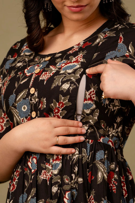 Black Maternity and Feeding Gown | 2nd Design Pattern