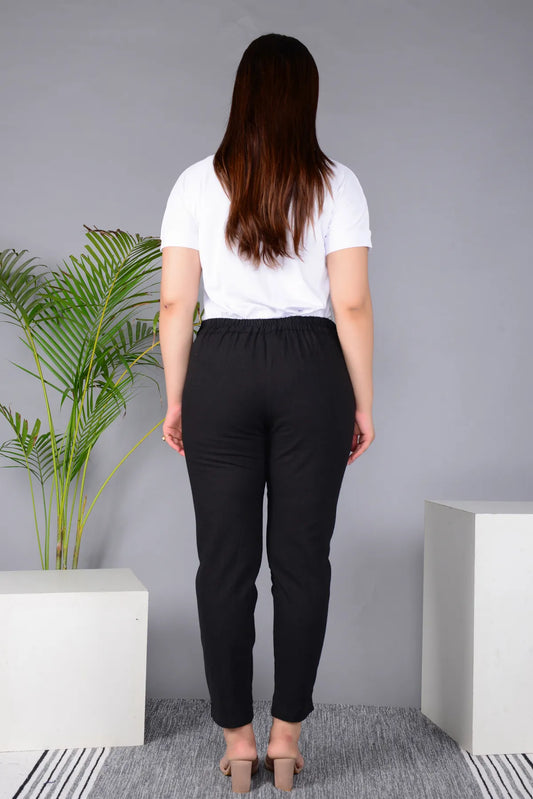 Black Cotton Classic Regular Fit Solid Pant