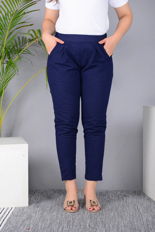 Blue Regular Fit Solid Pant for Girls