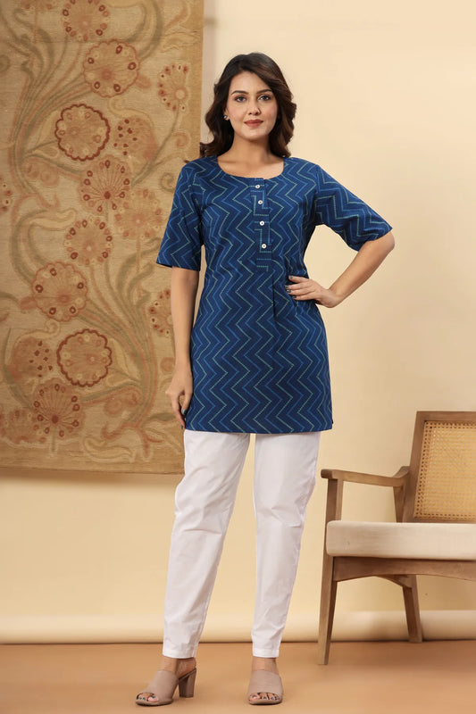 Blue Classic Regular Fit Solid Kurti Top