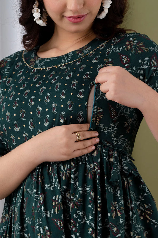 Dark Green Maternity and Feeding Gown