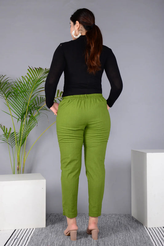 Green Cotton Classic Regular Fit Solid Pant