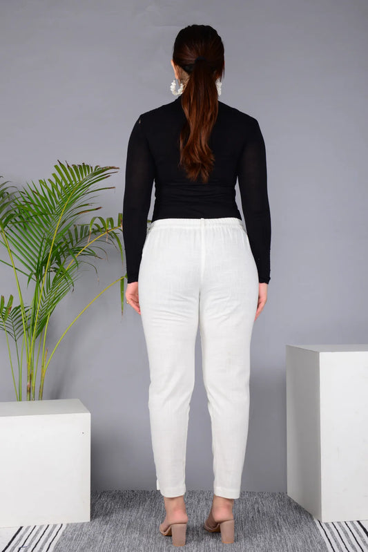 Off White Cotton Classic Regular Fit Solid Pant