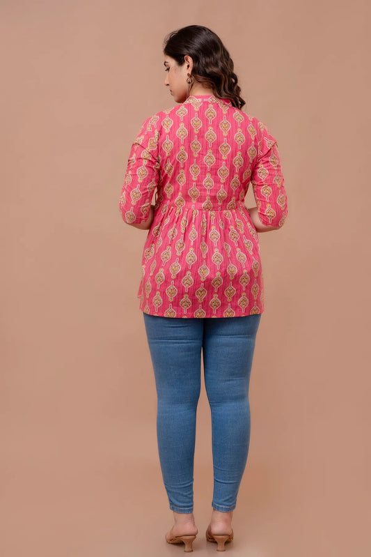 Pink Classic Regular Fit Solid Short Top For Women