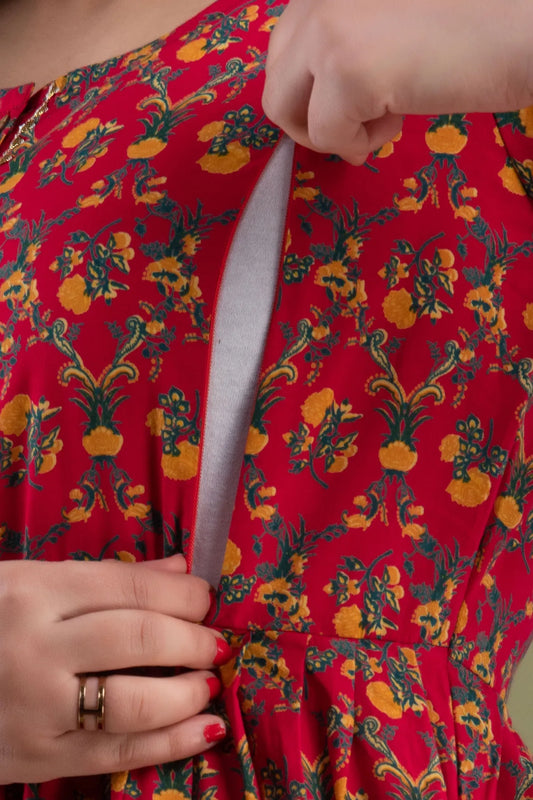 Red Maternity and Feeding Gown