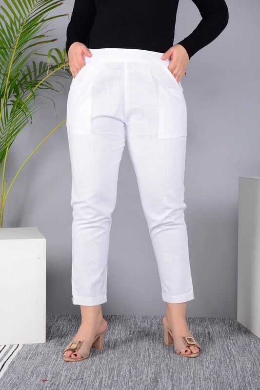 White Regular Fit Solid Pant