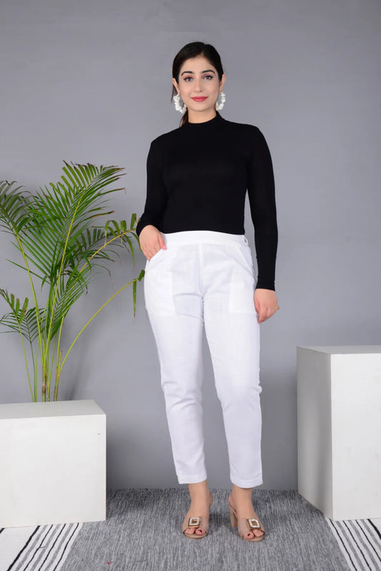 White Regular Fit Solid Pant