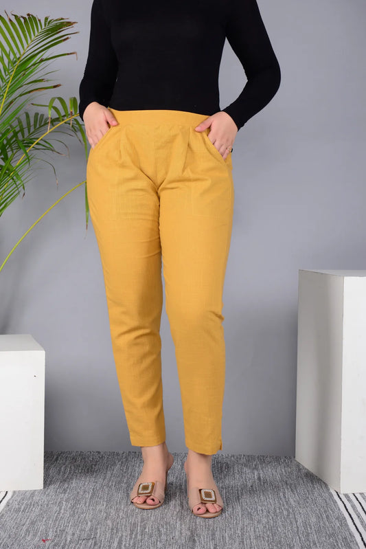 Yellow Regular Fit Solid Pant