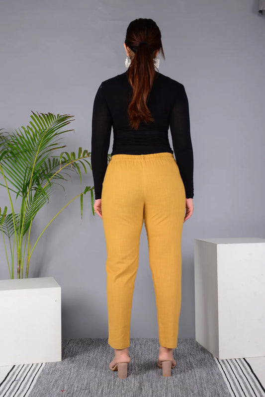 Yellow Regular Fit Solid Pant