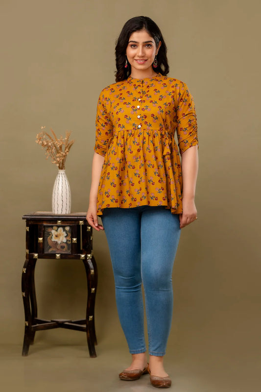 Yellow Classic Regular Fit Solid Short Top