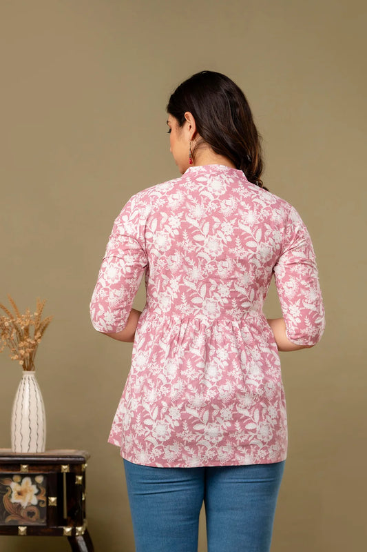 Baby Pink Classic Regular Fit Solid Short Top