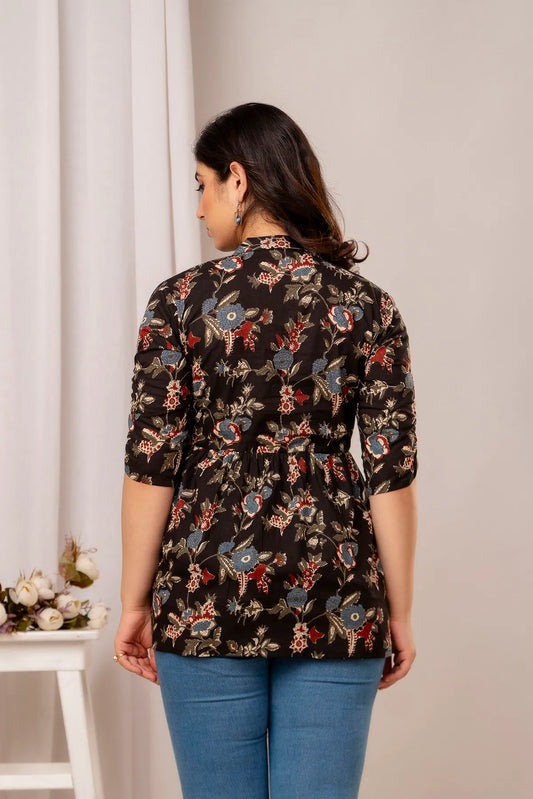 Black Classic Regular Fit Solid Short Top