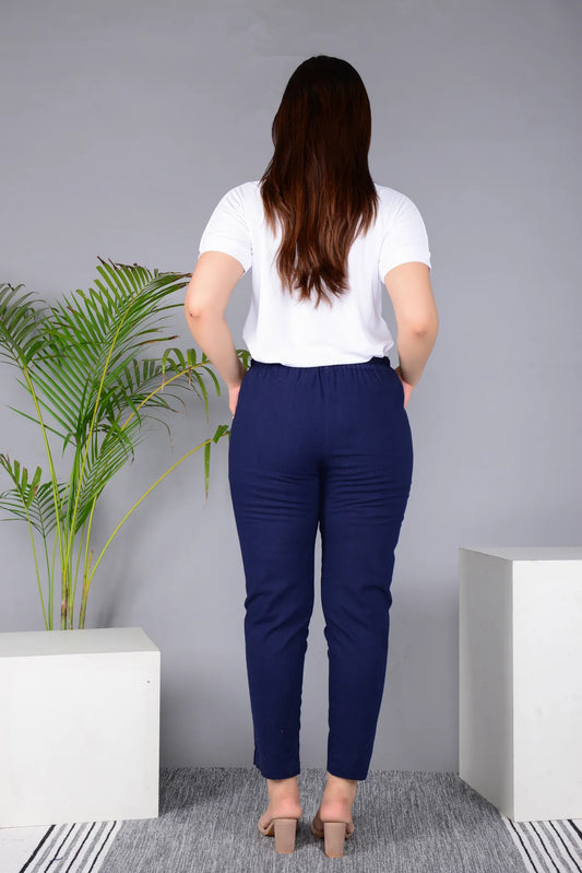 Blue Regular Fit Solid Pant for Girls