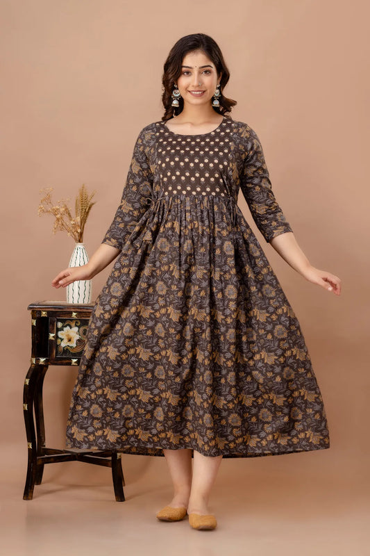 Brown Maternity and Feeding Gown