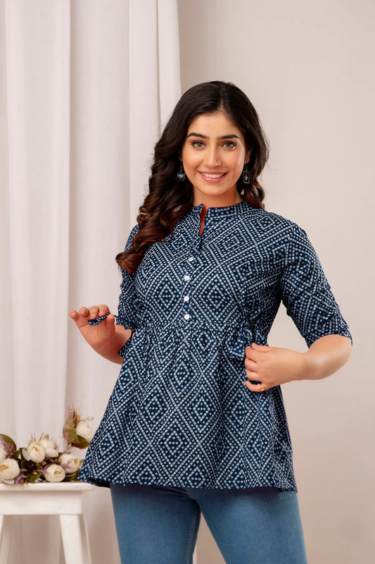 Dark Blue Classic Regular Fit Solid Short Top