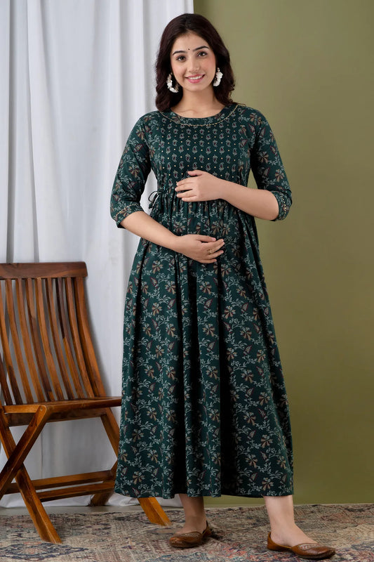 Dark Green Maternity and Feeding Gown