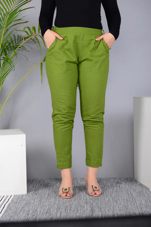 Green Cotton Classic Regular Fit Solid Pant