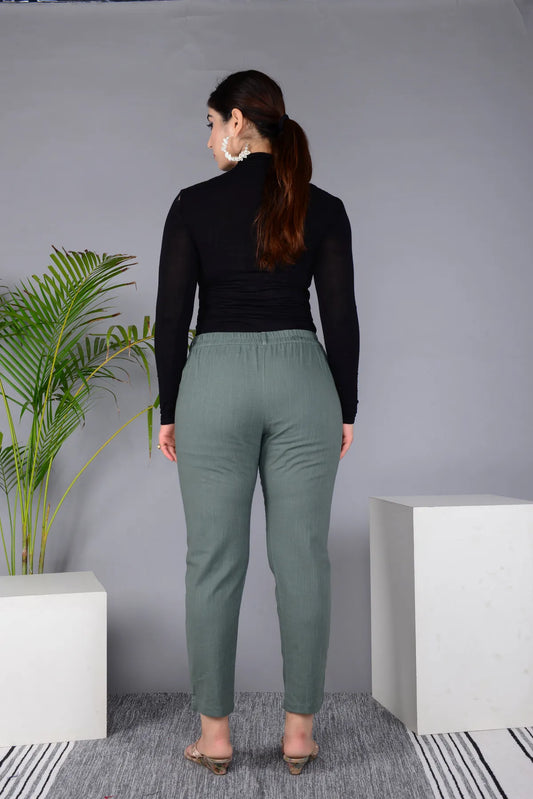 Grey Cotton Classic Regular Fit Solid Pant