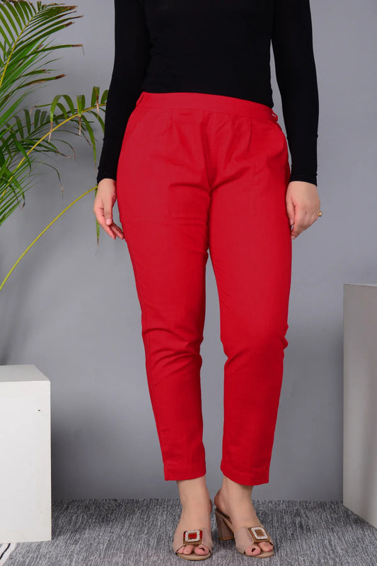 Red Regular Fit Solid Pant for Girls  Pure Cotton Classic Comfort Wear