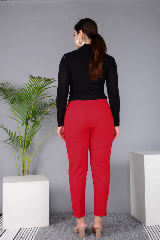 Red Regular Fit Solid Pant for Girls  Pure Cotton Classic Comfort Wear