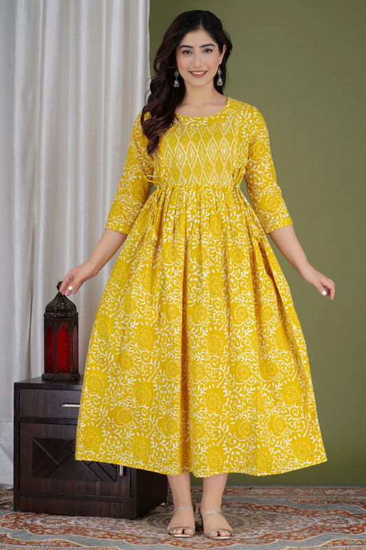 Yellow Maternity and Feeding Gown